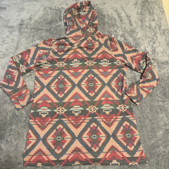 CUDDL DUDS COMFORTWEAR Women's Geometric Aztec Print Hooded Button Front Size M - Picture 2 of 7